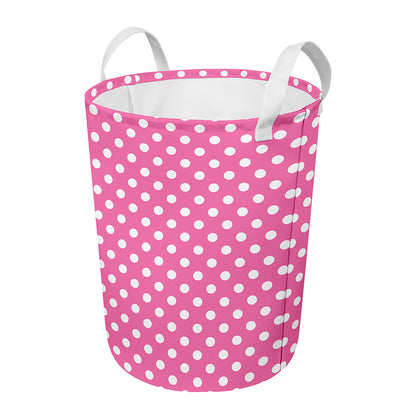 Pink And White Polka Dot Pattern Print Round Laundry Basket