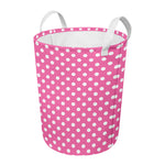 Pink And White Polka Dot Pattern Print Round Laundry Basket