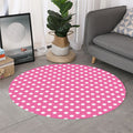 Pink And White Polka Dot Pattern Print Round Rug