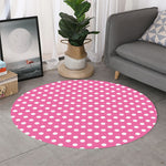 Pink And White Polka Dot Pattern Print Round Rug