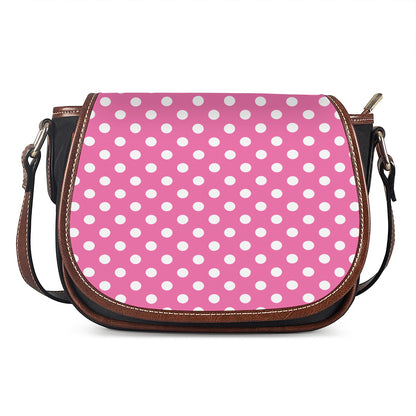 Pink And White Polka Dot Pattern Print Saddle Bag
