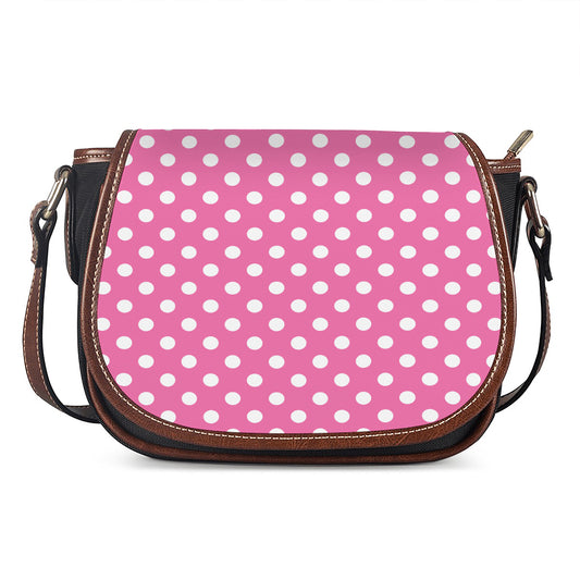 Pink And White Polka Dot Pattern Print Saddle Bag