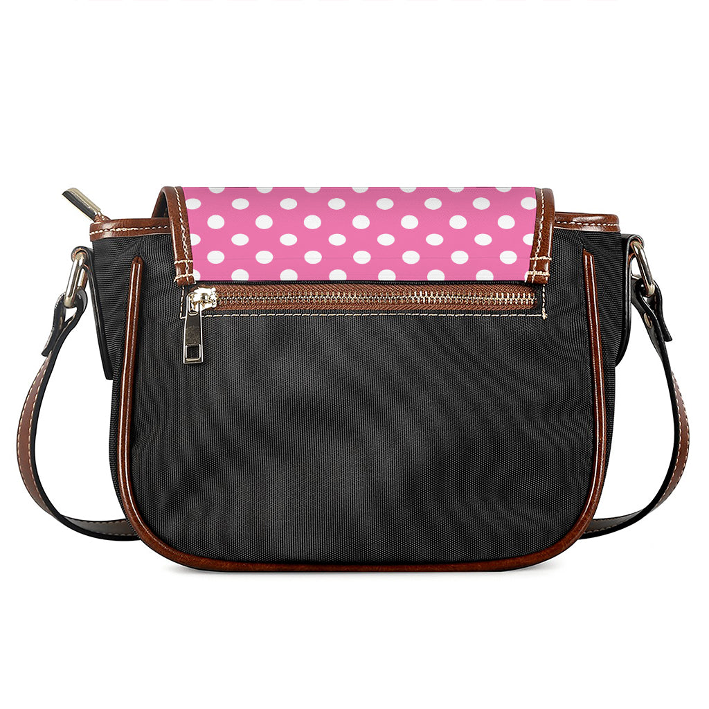 Pink And White Polka Dot Pattern Print Saddle Bag