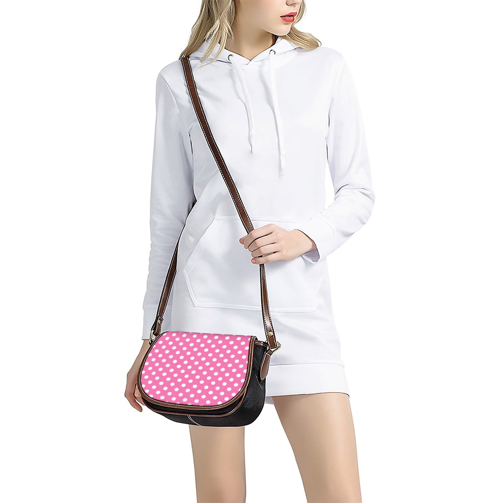 Pink And White Polka Dot Pattern Print Saddle Bag