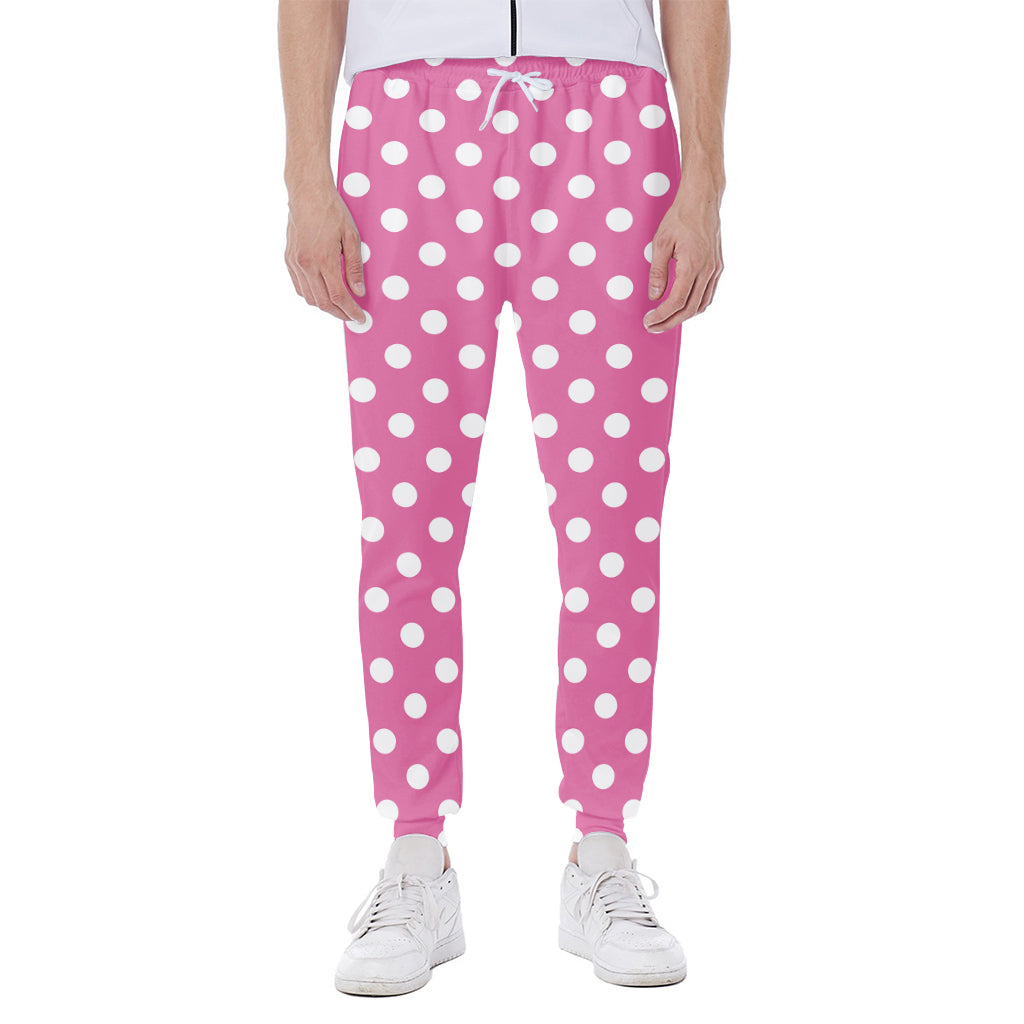 Pink And White Polka Dot Pattern Print Scuba Joggers