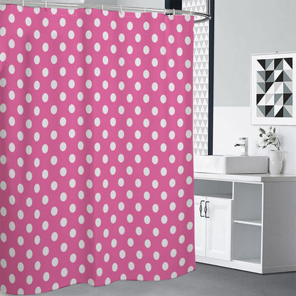 Pink And White Polka Dot Pattern Print Shower Curtain