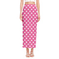Pink And White Polka Dot Pattern Print Side Slit Maxi Skirt