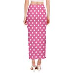Pink And White Polka Dot Pattern Print Side Slit Maxi Skirt