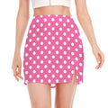 Pink And White Polka Dot Pattern Print Side Slit Mini Skirt