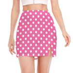 Pink And White Polka Dot Pattern Print Side Slit Mini Skirt