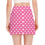 Pink And White Polka Dot Pattern Print Side Slit Mini Skirt