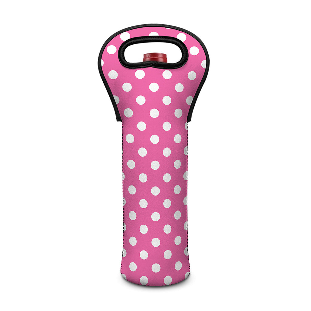 Pink And White Polka Dot Pattern Print Single Neoprene Wine Tote
