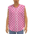 Pink And White Polka Dot Pattern Print Sleeveless Baseball Jersey