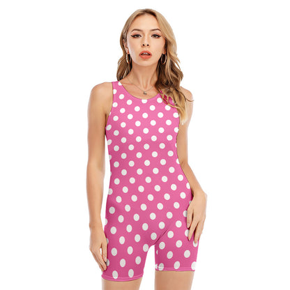 Pink And White Polka Dot Pattern Print Sleeveless One Piece Swimsuit