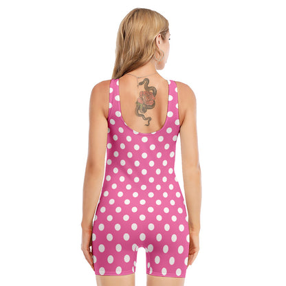 Pink And White Polka Dot Pattern Print Sleeveless One Piece Swimsuit