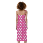 Pink And White Polka Dot Pattern Print Slim Fit Midi Cami Dress