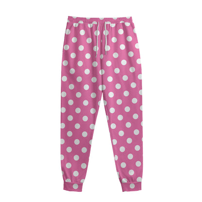 Pink And White Polka Dot Pattern Print Sweatpants