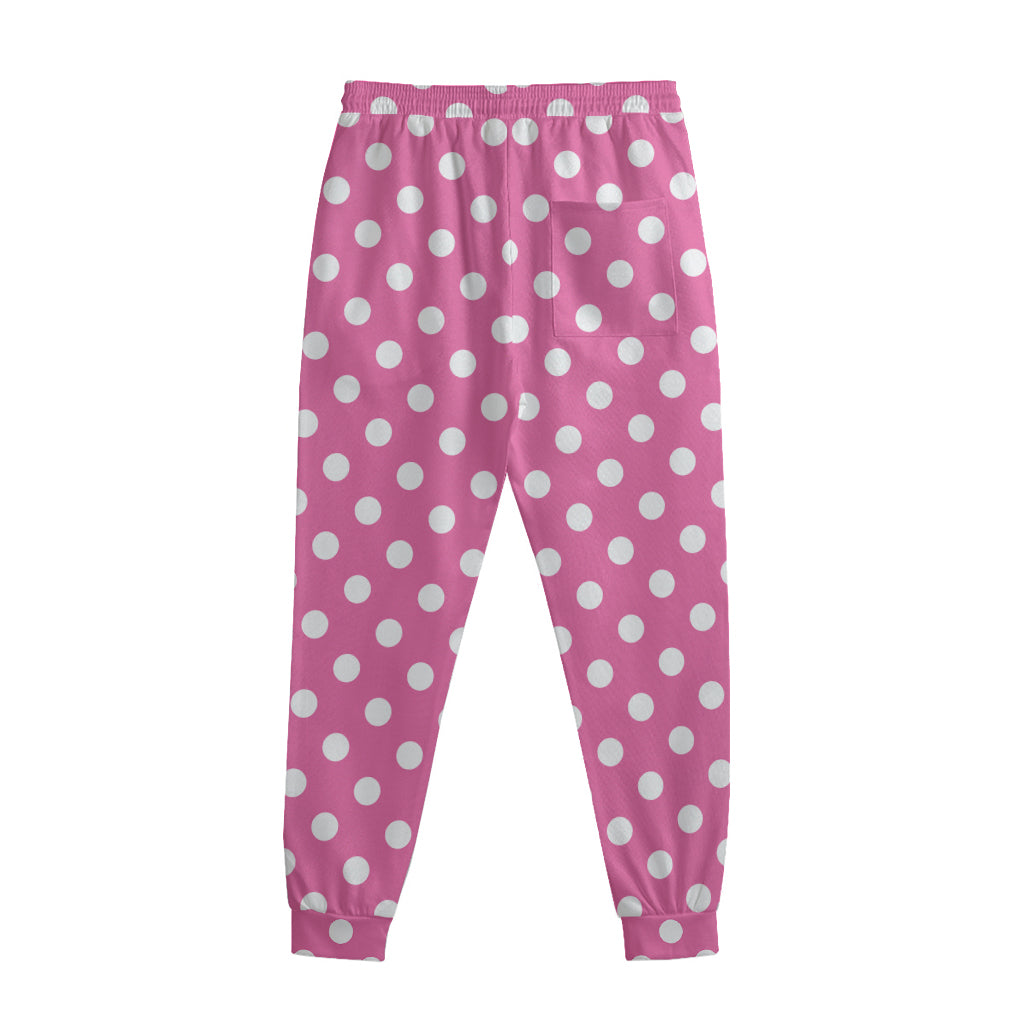 Pink And White Polka Dot Pattern Print Sweatpants