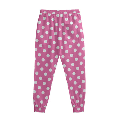 Pink And White Polka Dot Pattern Print Sweatpants