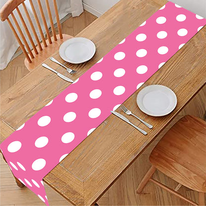 Pink And White Polka Dot Pattern Print Table Runner