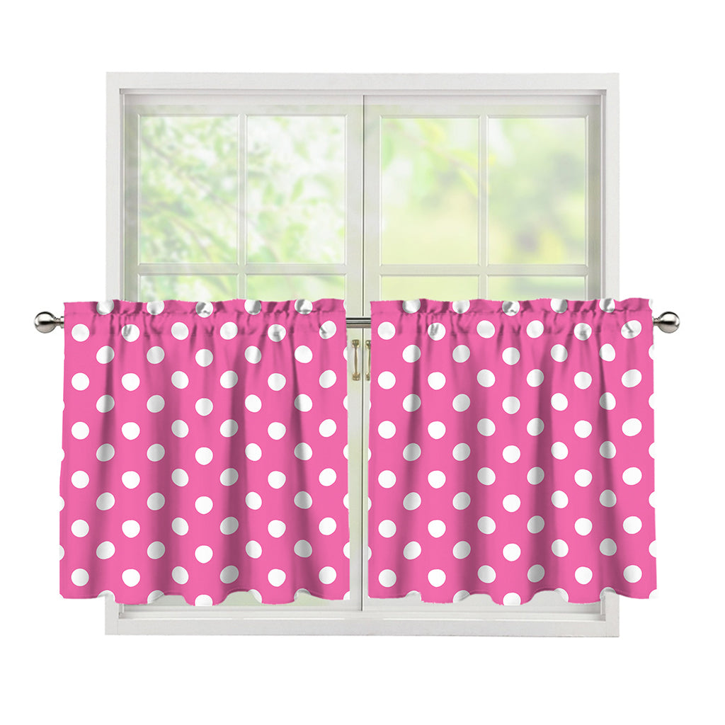 Pink And White Polka Dot Pattern Print Tier Curtains