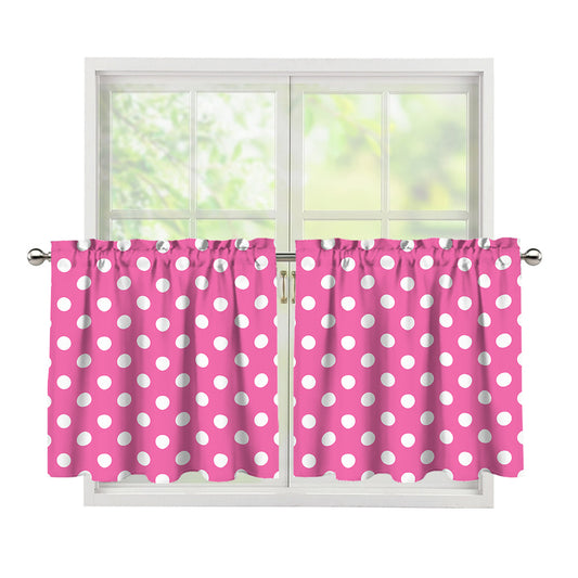 Pink And White Polka Dot Pattern Print Tier Curtains