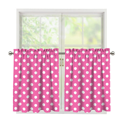 Pink And White Polka Dot Pattern Print Tier Curtains