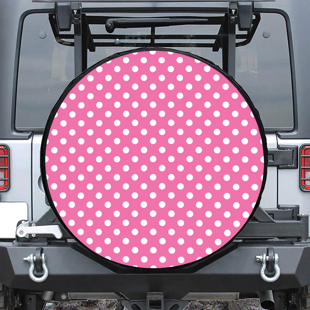 Pink And White Polka Dot Pattern Print Tire Cover