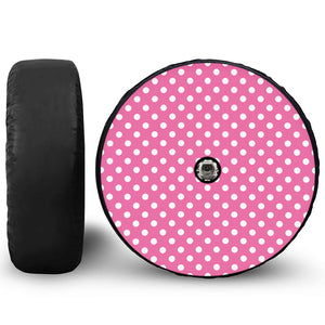 Pink And White Polka Dot Pattern Print Tire Cover With Camera Hole