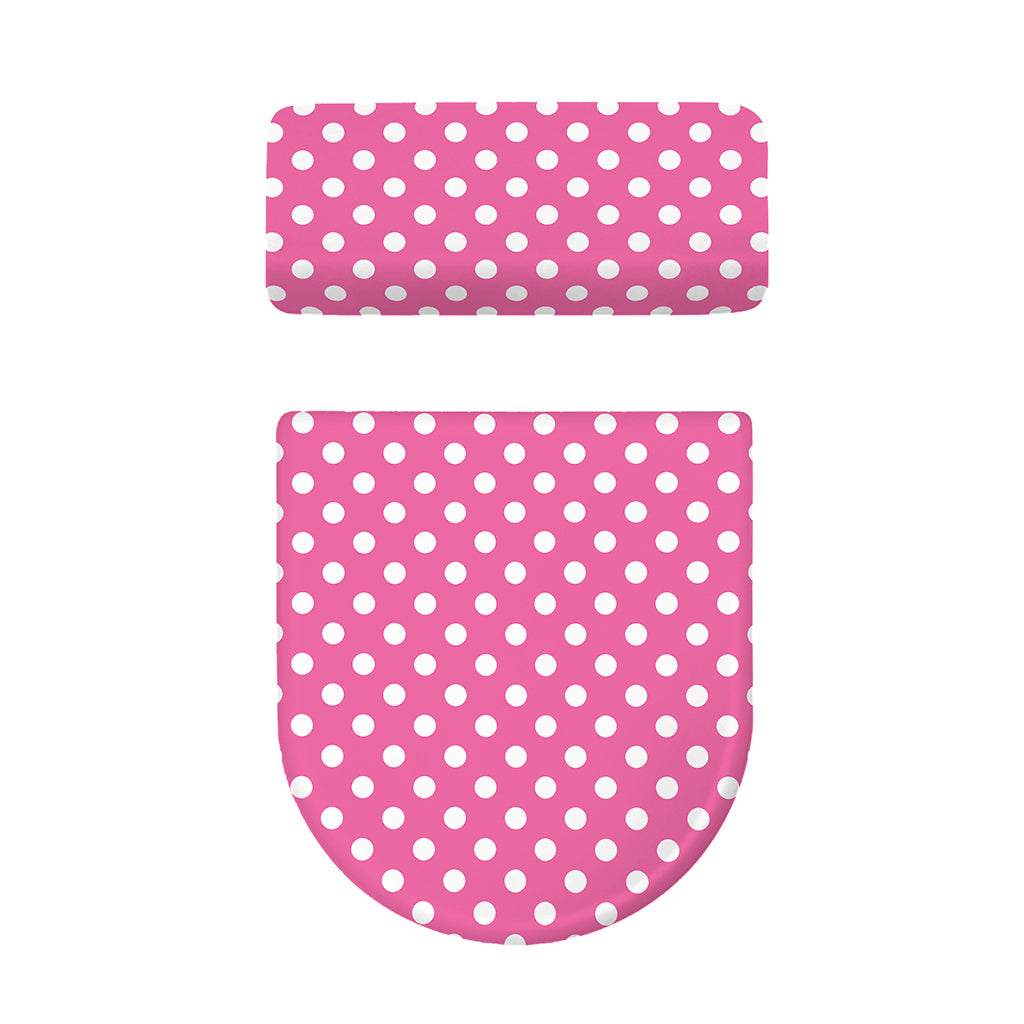Pink And White Polka Dot Pattern Print Toilet Lid And Tank Cover Set