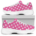 Pink And White Polka Dot Pattern Print White Chunky Shoes