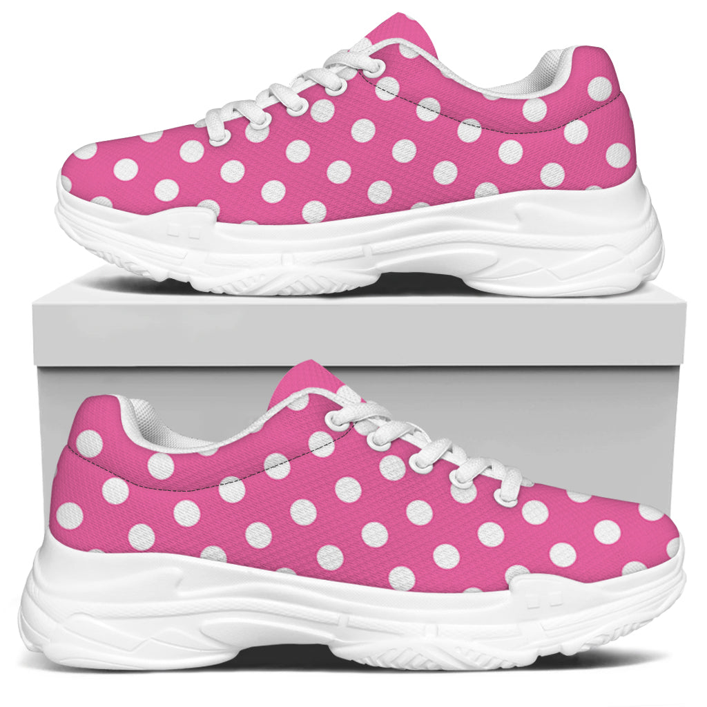Pink And White Polka Dot Pattern Print White Chunky Shoes