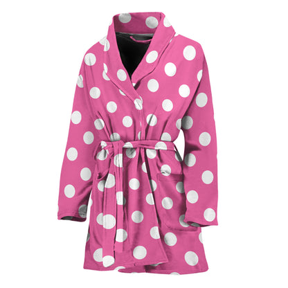 Pink And White Polka Dot Pattern Print Women's Bathrobe