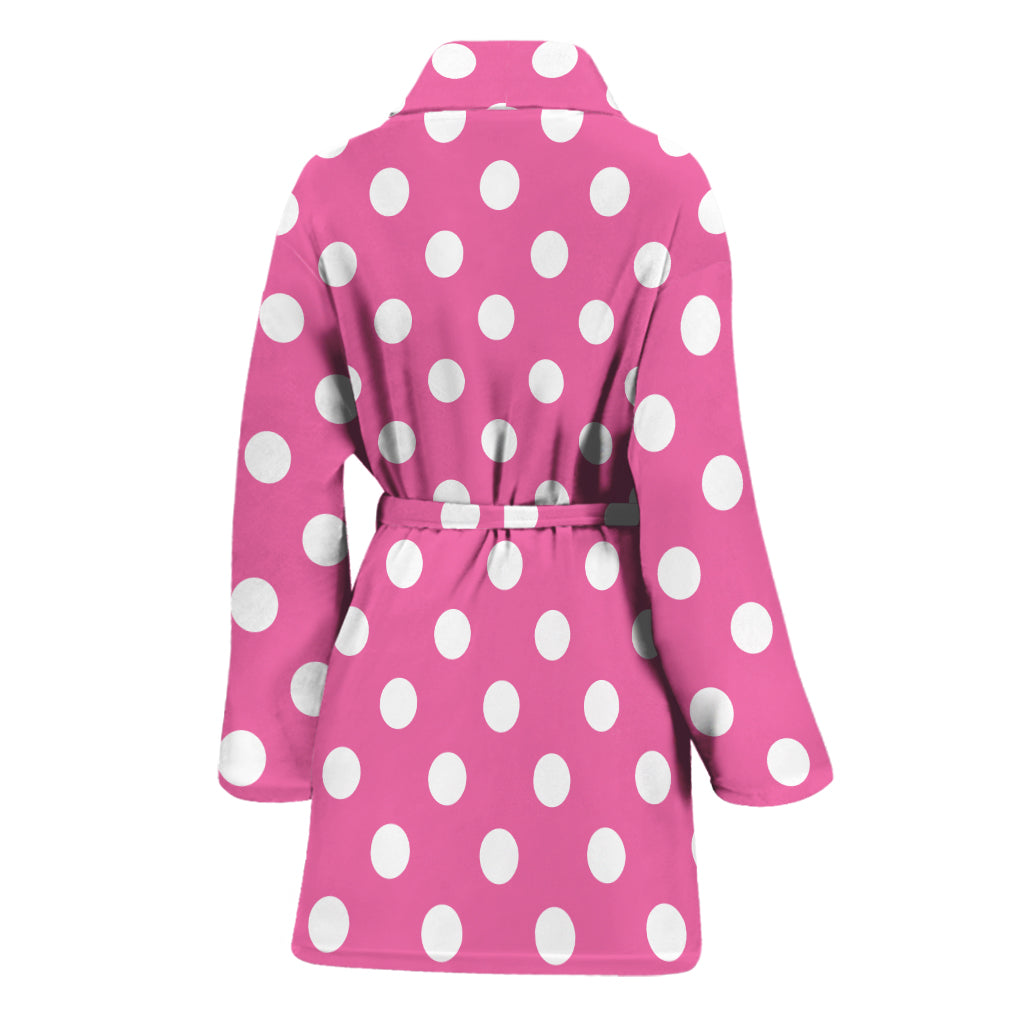 Pink And White Polka Dot Pattern Print Women's Bathrobe
