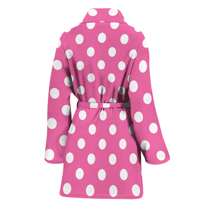Pink And White Polka Dot Pattern Print Women's Bathrobe