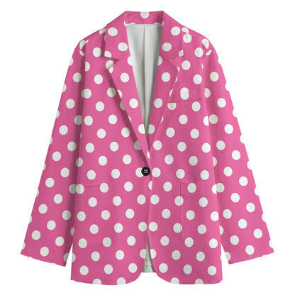 Pink And White Polka Dot Pattern Print Women's Blazer