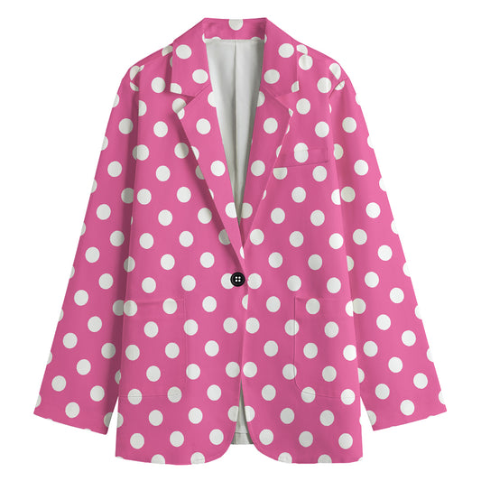 Pink And White Polka Dot Pattern Print Women's Blazer