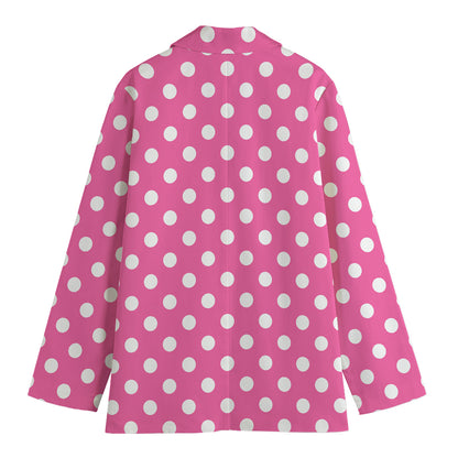 Pink And White Polka Dot Pattern Print Women's Blazer