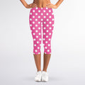 Pink And White Polka Dot Pattern Print Women's Capri Leggings