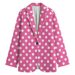 Pink And White Polka Dot Pattern Print Women's Cotton Blazer