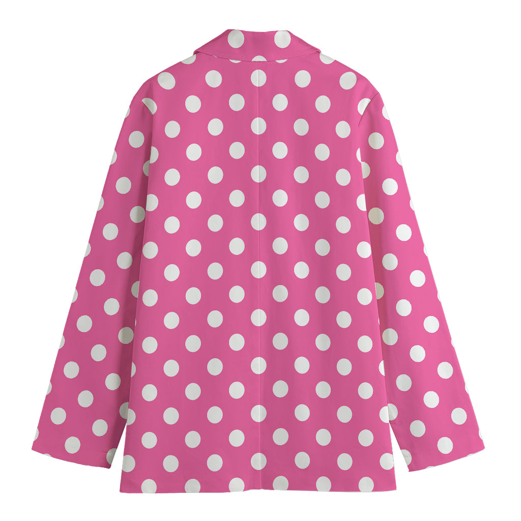Pink And White Polka Dot Pattern Print Women's Cotton Blazer