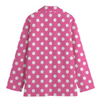 Pink And White Polka Dot Pattern Print Women's Cotton Blazer