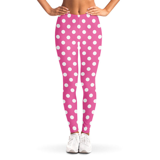 Pink And White Polka Dot Pattern Print Women's Leggings