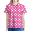 Pink And White Polka Dot Pattern Print Women's Polo Shirt