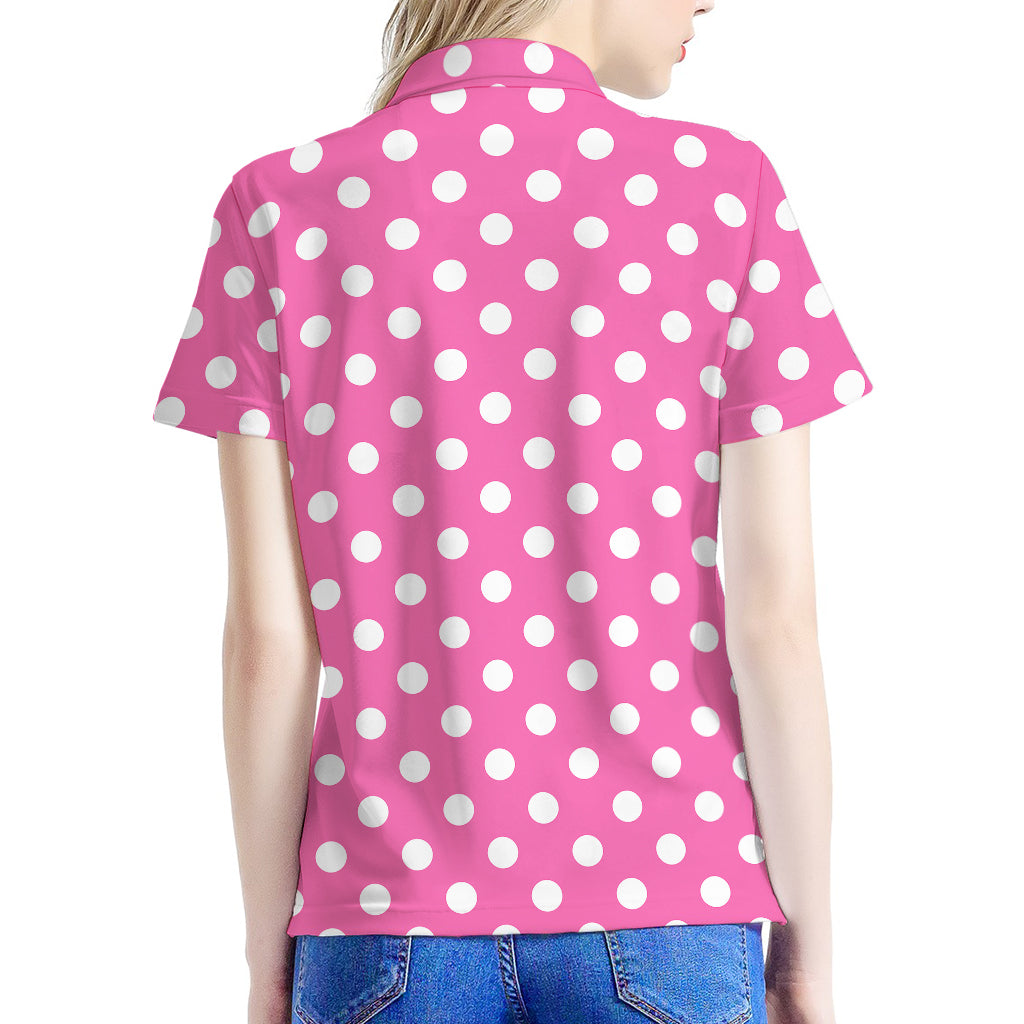 Pink And White Polka Dot Pattern Print Women's Polo Shirt