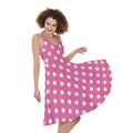 Pink And White Polka Dot Pattern Print Sleeveless Knee Length Dress