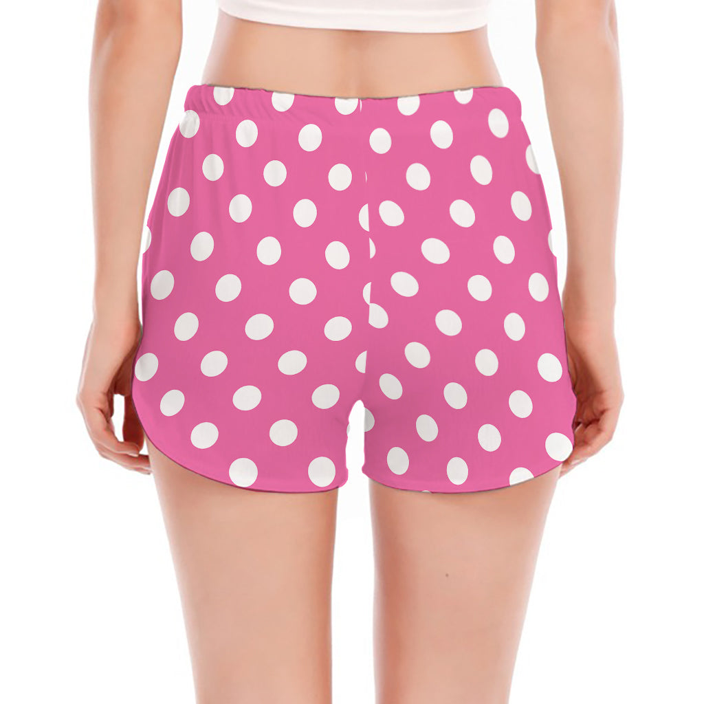 Pink And White Polka Dot Pattern Print Women's Split Running Shorts