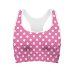 Pink And White Polka Dot Pattern Print Women's Sports Bra