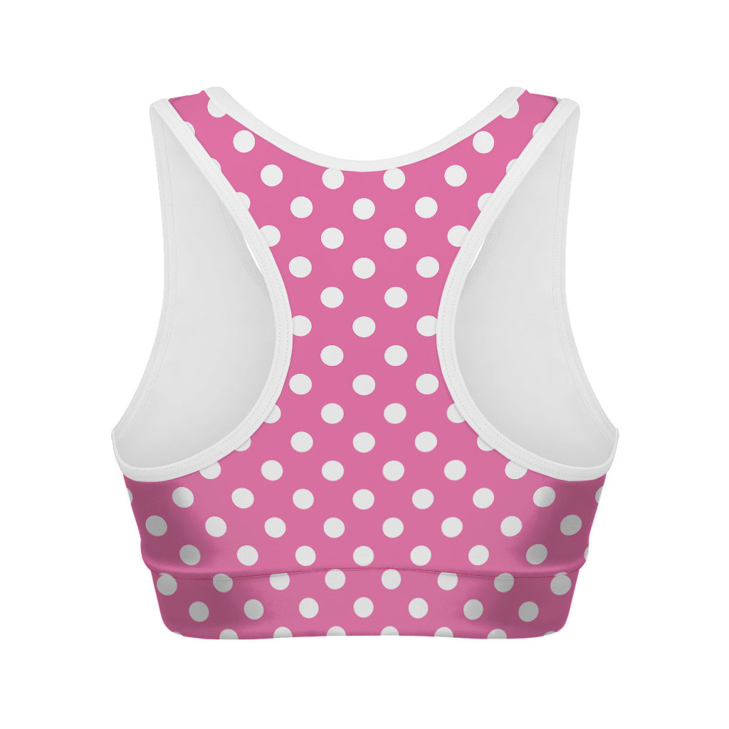 Pink And White Polka Dot Pattern Print Women's Sports Bra