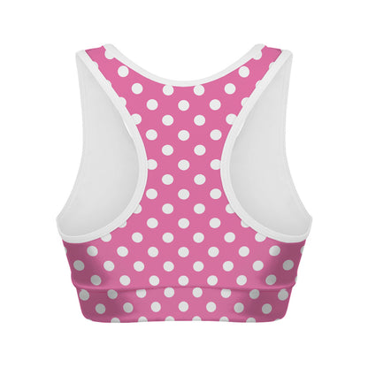 Pink And White Polka Dot Pattern Print Women's Sports Bra